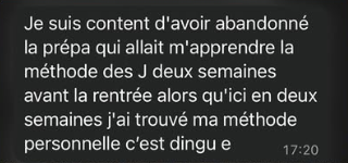 Message d'un élève qui a trouvé sa méthode personnelle
