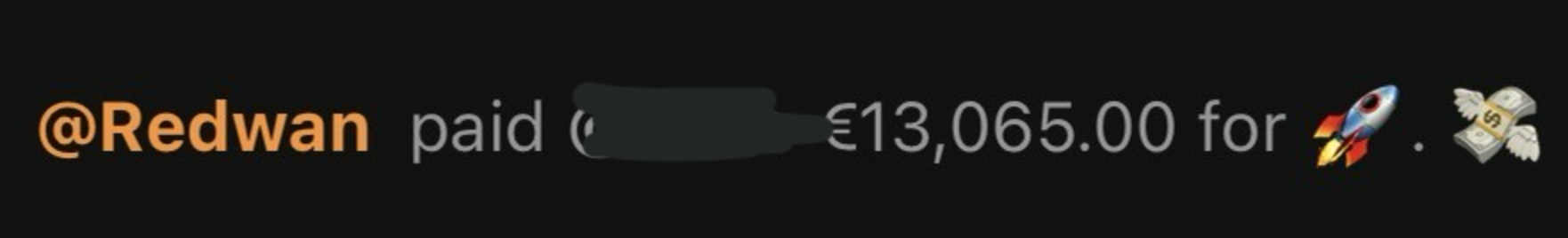 Notification d'un paiement de 13 065 € par Redwan