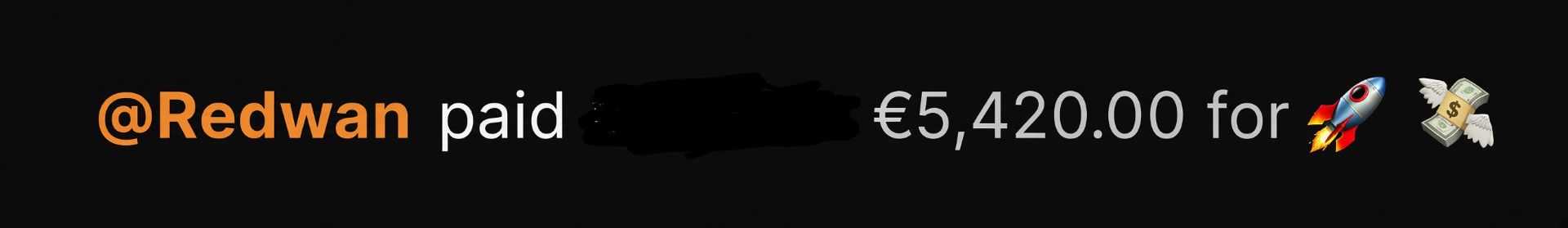 Notification de paiement de 5 420 € par Redwan