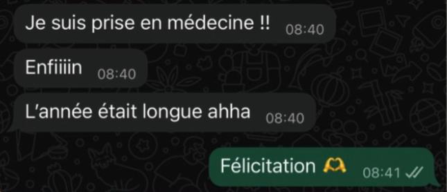 Message d'une élève admise en médecine
